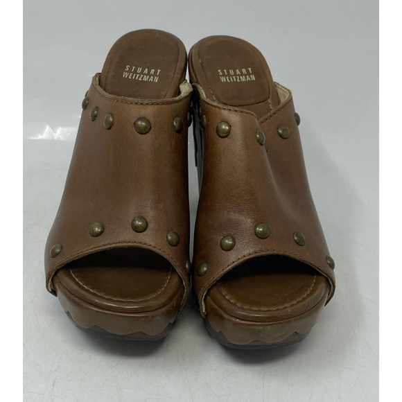Stuart Weitzman SEQUOIA Dark Brown Wooded Leather Studded Platform Shoes Sz 8.5 - Picture 7 of 9